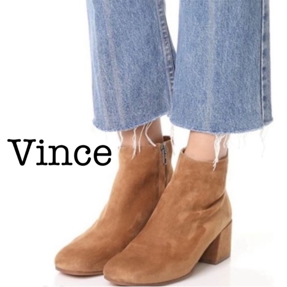 Vince Ostend Cedar Suede Ankle Boots Size 7 Block Heel - Picture 1 of 14